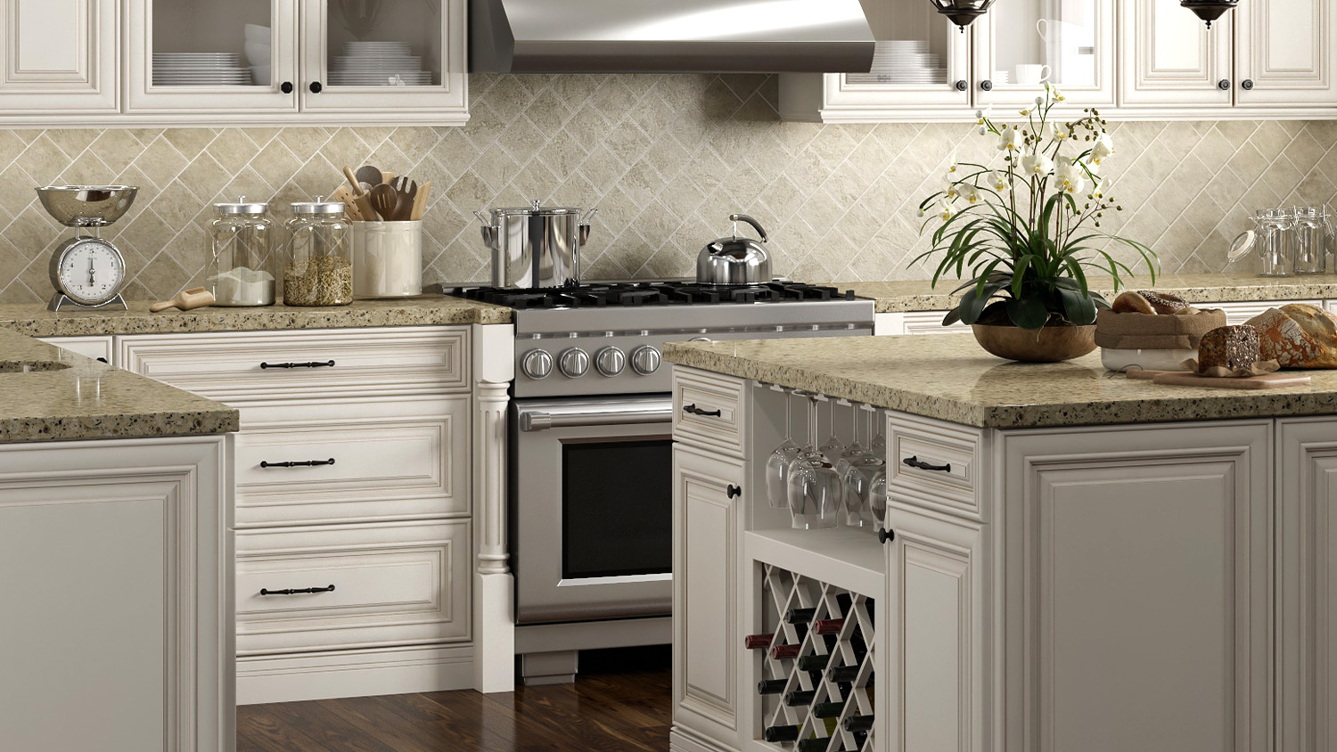 Antique white kitchen pantry discount