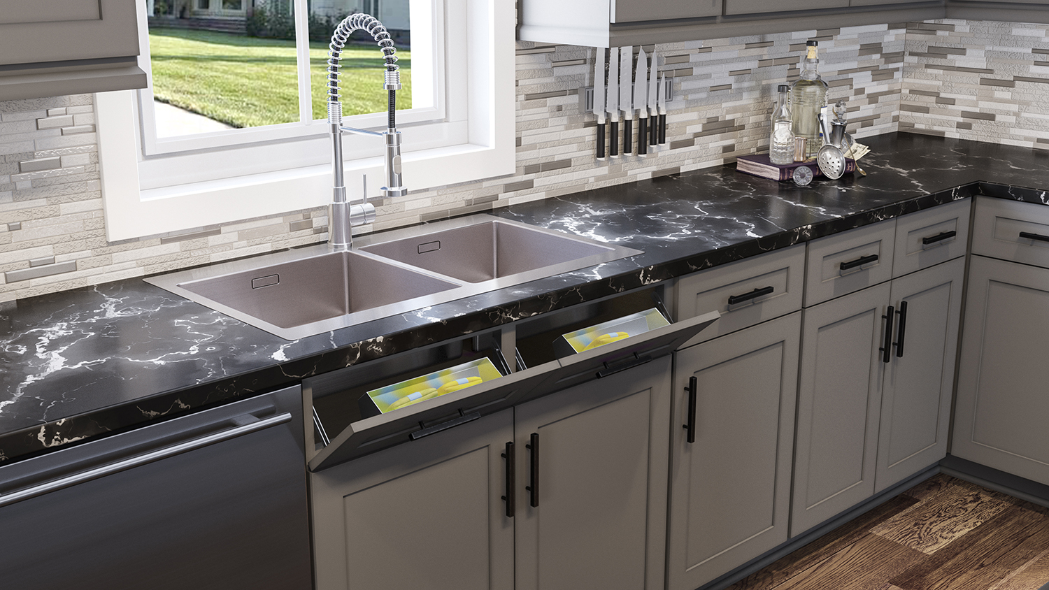 Black granite countertops with grey cabinets hotsell