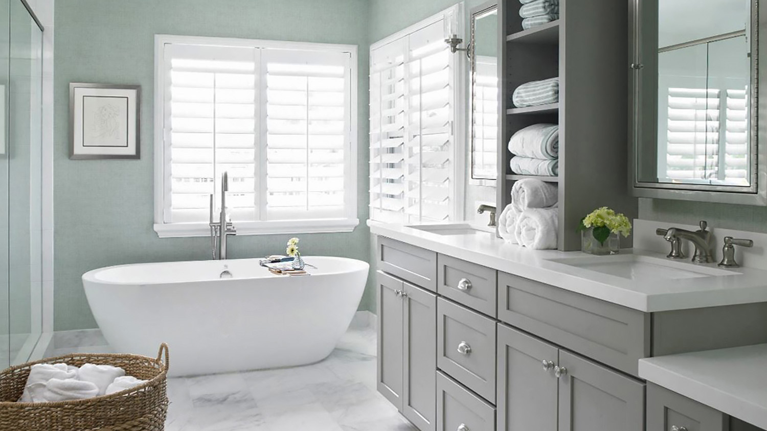 Grey and white bathroom cabinets sales