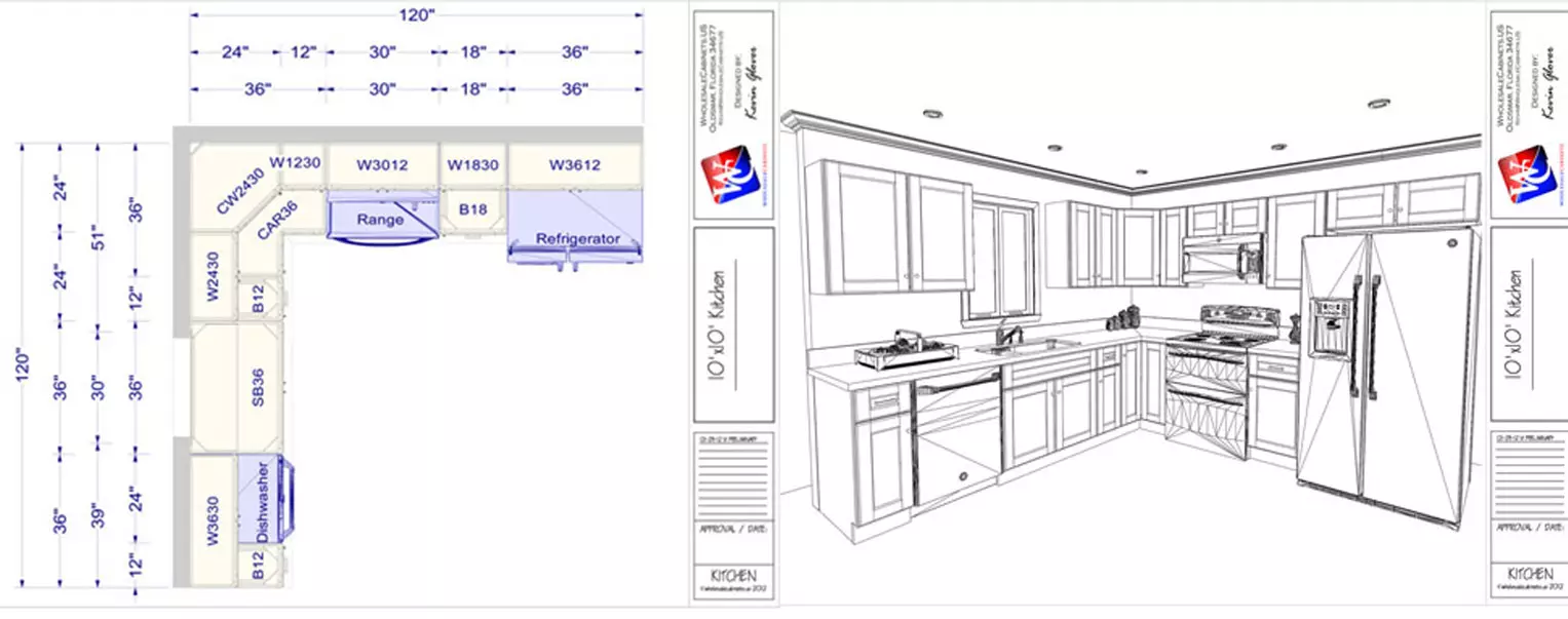 Layout of a 10x10 RTA kitchen