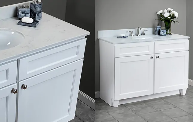 August White bathroom cabinets.