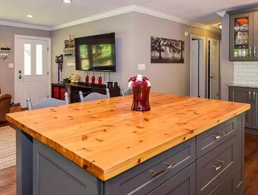 Beautiful butcher block countertop on an island in a customers' home.