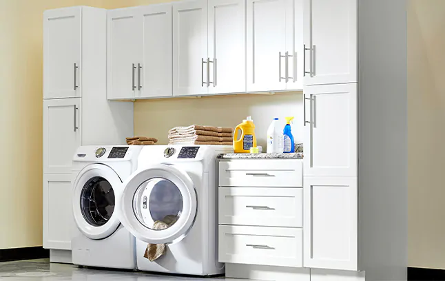 Clear White Shaker laundry cabinets