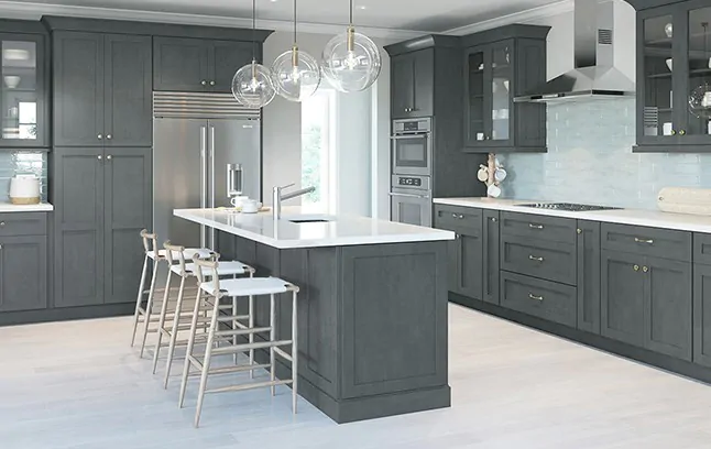Slate Grey Shaker cabinets in a kitchen.