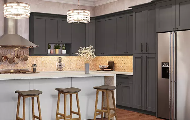 Four-door pantry cabinets in our Gray Shaker style.