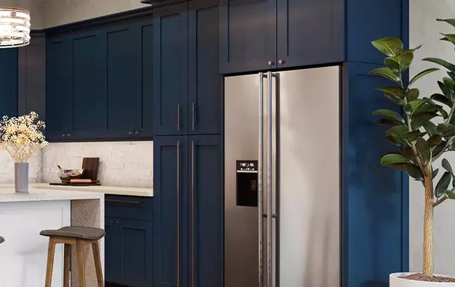 Four-door pantry cabinet in our Midnight Blue Shaker style.