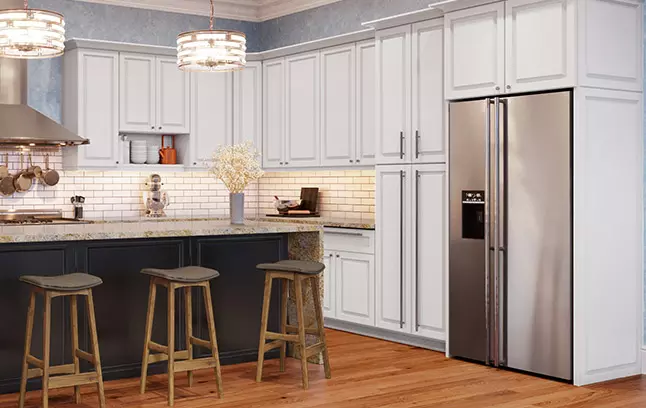 Four-door pantry cabinet in our Newport White style.
