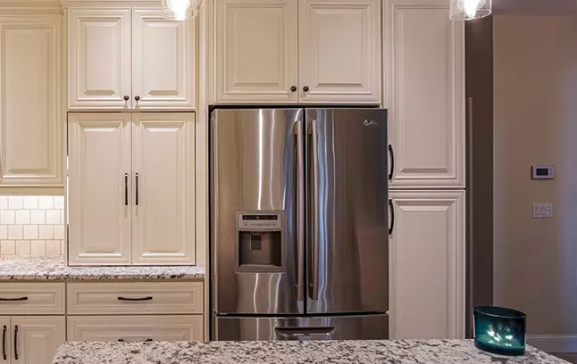 Two-door pantry cabinet in our Princeton Off White style.